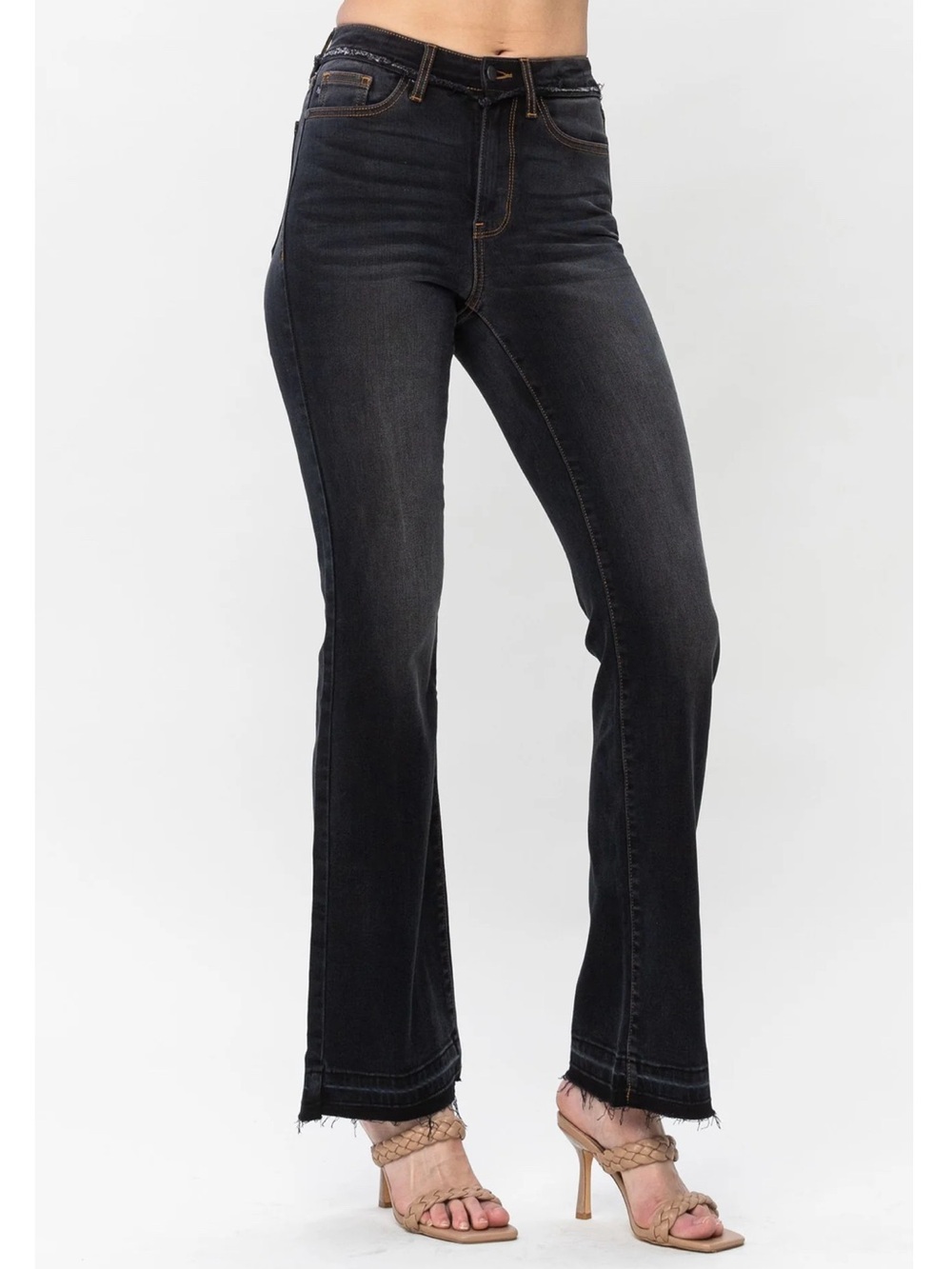 Judy Blue Slim Bootcut Jeans Womens Black Raw Hem Boho Western Stretch 11/30